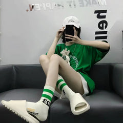 Men's Striped Letter Crew Socks Breathable Cotton Comfy Casual Unisex Socks