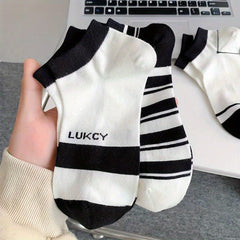 Men's Striped Liner Anklets Socks Cotton Blend Soft Breathable Sweat Absor