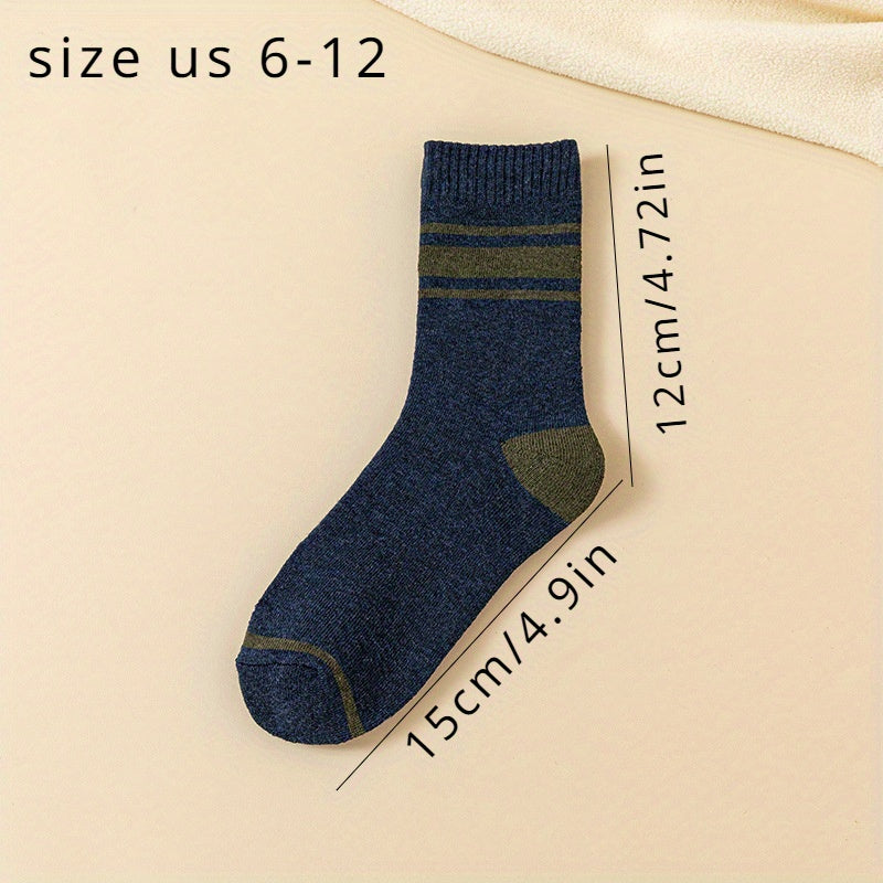 Men's Striped Crew Socks Warm Thermal Breathable Casual Unisex Outdoor Wear