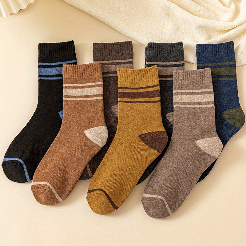 Men's Striped Crew Socks Warm Thermal Breathable Casual Unisex Outdoor Wear