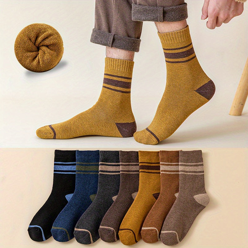 Men's Striped Crew Socks Warm Thermal Breathable Casual Unisex Outdoor Wear
