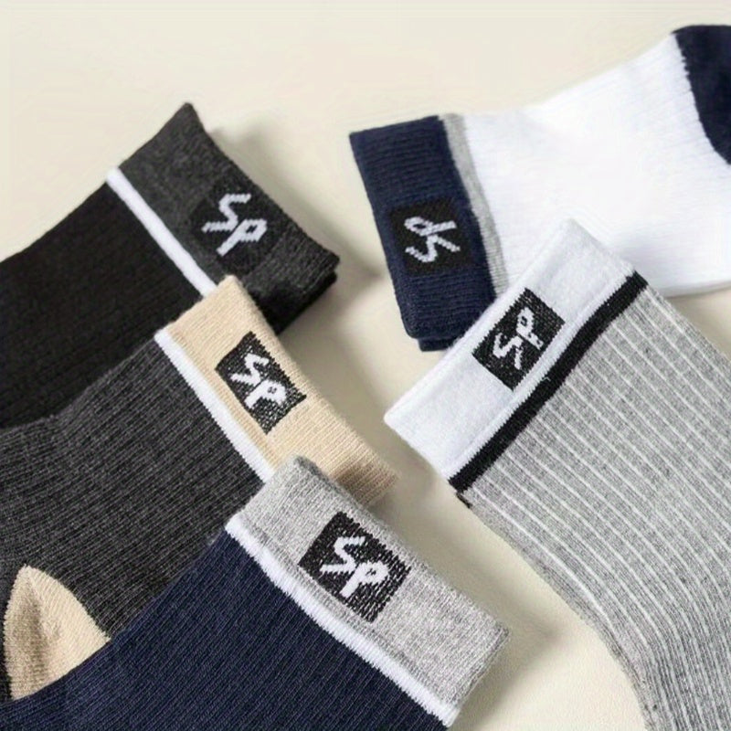 Men's Color Block Crew Socks Breathable Casual Outdoor