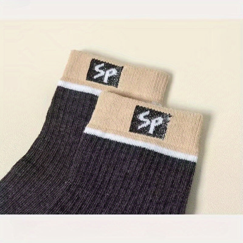 Men's Color Block Crew Socks Breathable Casual Outdoor