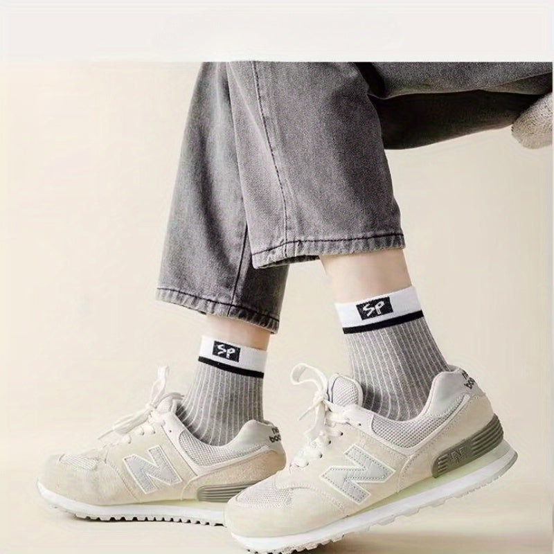Men's Color Block Crew Socks Breathable Casual Outdoor