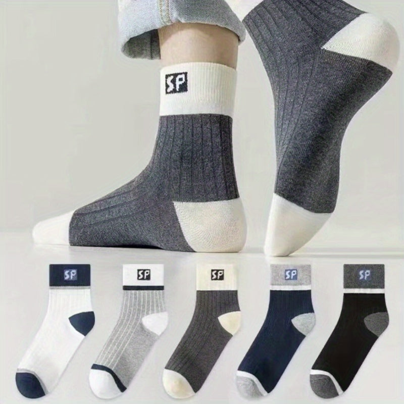 Men's Color Block Crew Socks Breathable Casual Outdoor