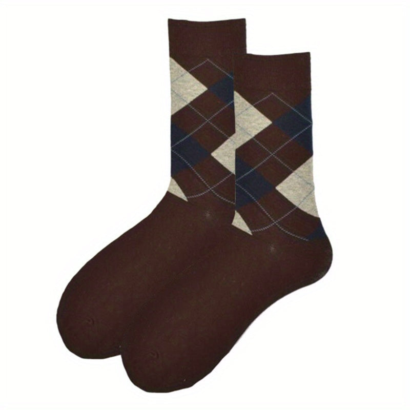 Men's Diamond Grid Crew Socks: Breathable Comfy Casual