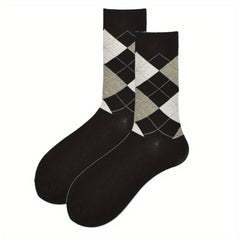 Men's Diamond Grid Crew Socks: Breathable Comfy Casual