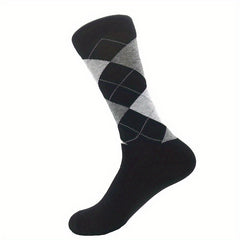 Men's Diamond Grid Crew Socks: Breathable Comfy Casual
