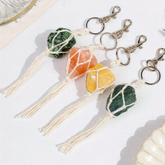4pcs Amethyst Raw Stone Key Chain Pendant