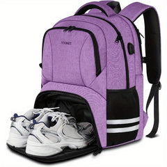 Large Capacity Gym Backpack with Shoe Compartment and USB Port Water Resistant