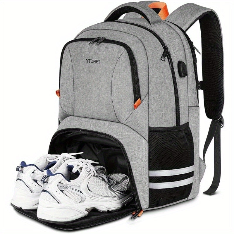 Large Capacity Gym Backpack with Shoe Compartment and USB Port Water Resistant