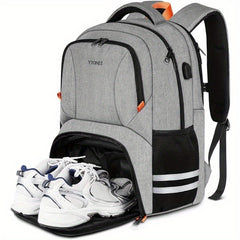 Large Capacity Gym Backpack with Shoe Compartment and USB Port Water Resistant