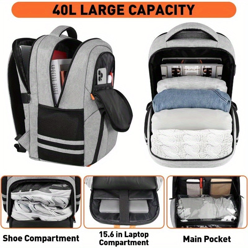 Large Capacity Gym Backpack with Shoe Compartment and USB Port Water Resistant