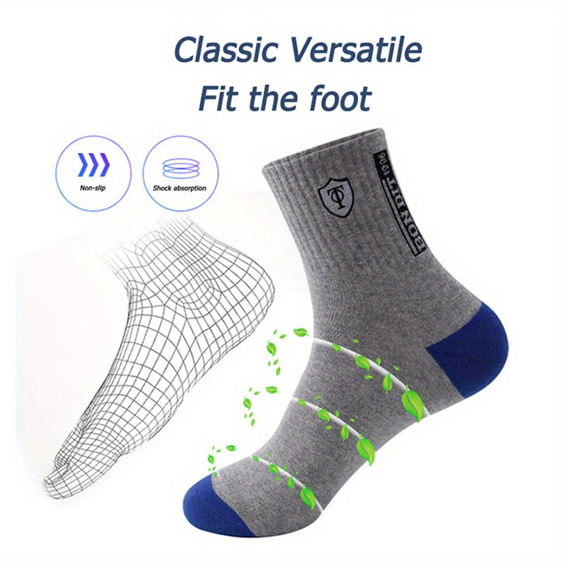 5 Pairs Teen's Mid Crew Sport Socks for Men Basketball Training Running