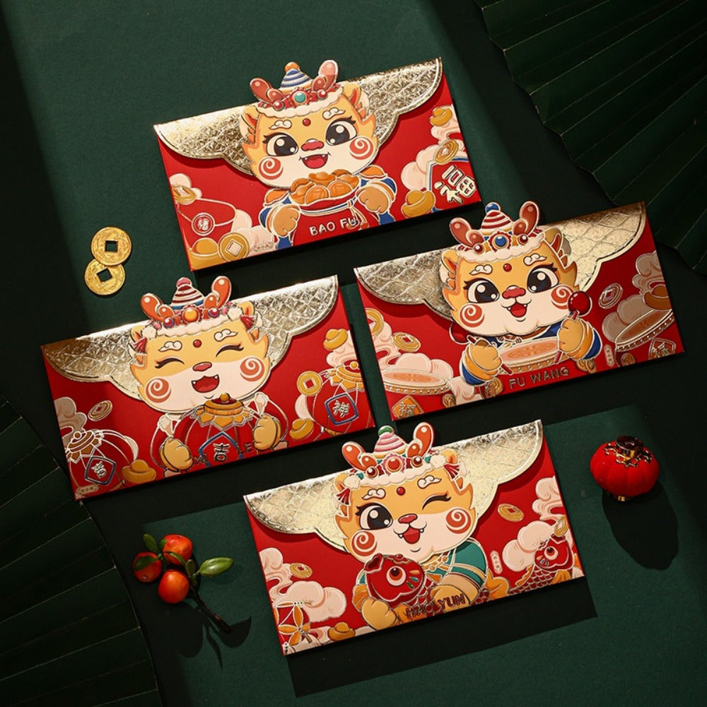 4pcs Chinese Dragon Red Envelope Luck Money Bag Year Blessing