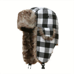 Two Tone Plaid Trapper Cap Autumn Winter Hat Ear Protection Windproof Warm