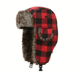 Two Tone Plaid Trapper Cap Autumn Winter Hat Ear Protection Windproof Warm