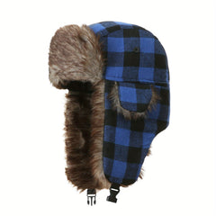 Two Tone Plaid Trapper Cap Autumn Winter Hat Ear Protection Windproof Warm