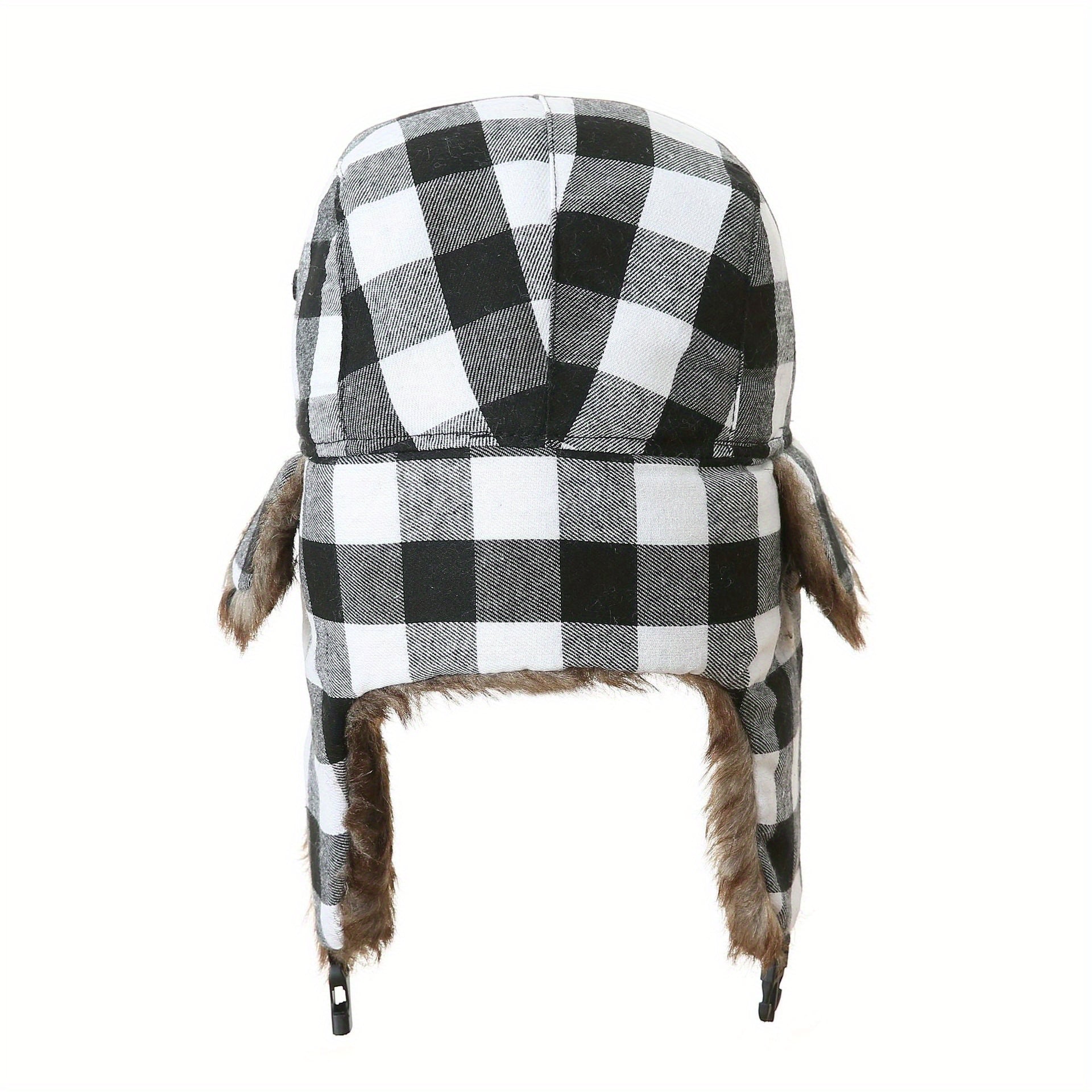 Two Tone Plaid Trapper Cap Autumn Winter Hat Ear Protection Windproof Warm