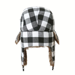Two Tone Plaid Trapper Cap Autumn Winter Hat Ear Protection Windproof Warm