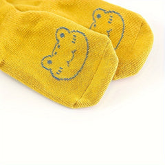 3 Pairs Baby Girl's Non Slip Socks Animal Pattern Cotton Blend Bottom
