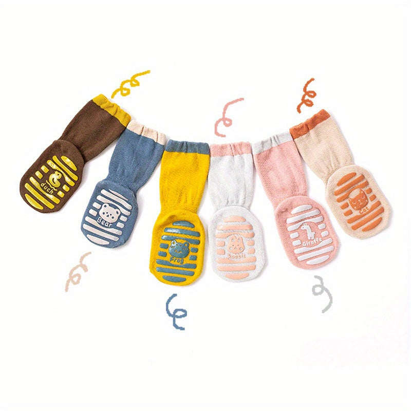 3 Pairs Baby Girl's Non Slip Socks Animal Pattern Cotton Blend Bottom