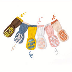 3 Pairs Baby Girl's Non Slip Socks Animal Pattern Cotton Blend Bottom