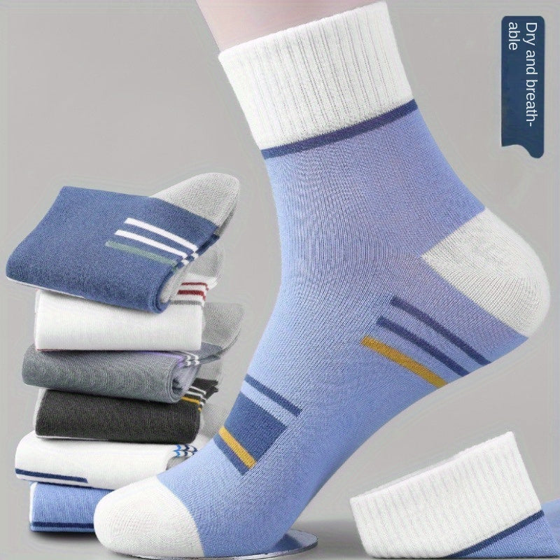 4pairs Men's Striped Quarter Socks Casual Sports Sweat-absorbing Breathable