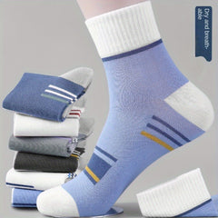 4pairs Men's Striped Quarter Socks Casual Sports Sweat-absorbing Breathable