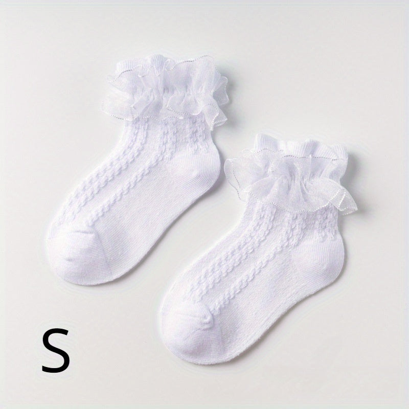 3 Pairs Girls Lace Ruffle Socks for Summer Spring Autumn