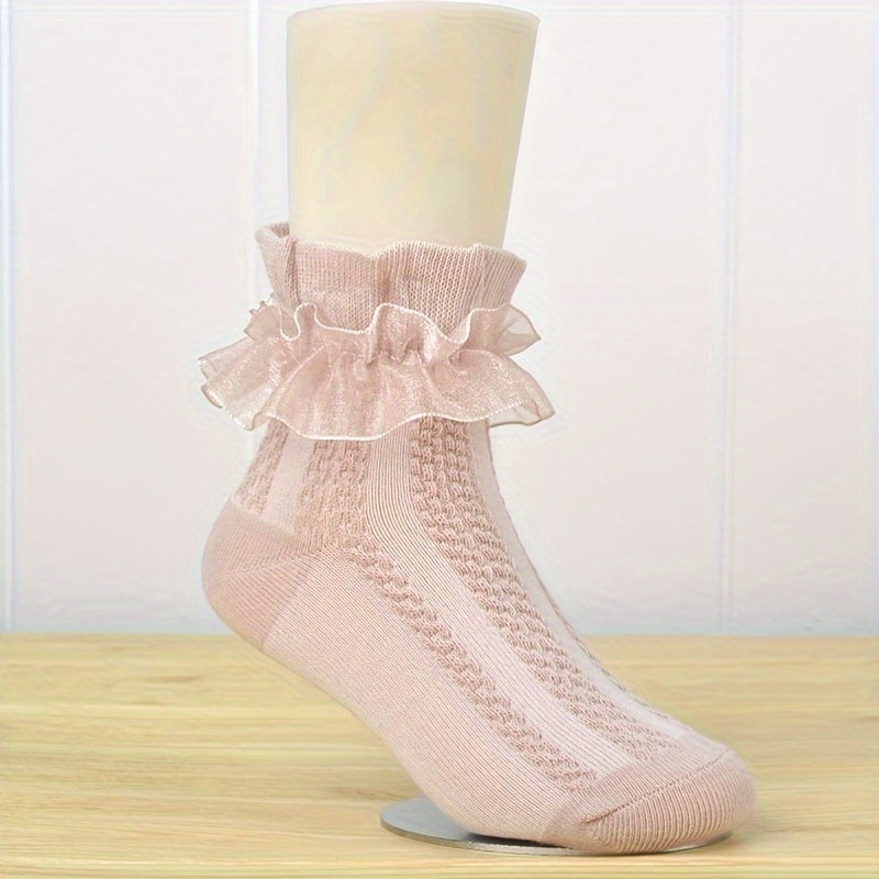 3 Pairs Girls Lace Ruffle Socks for Summer Spring Autumn