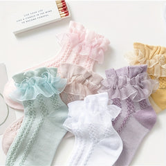 3 Pairs Girls Lace Ruffle Socks for Summer Spring Autumn