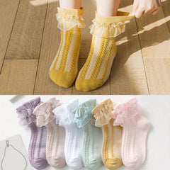 3 Pairs Girls Lace Ruffle Socks for Summer Spring Autumn
