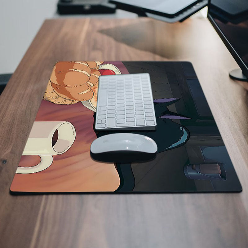 Anime Cat Mouse Pad Large Desk Mat Double Side PU Leather Non Slip Waterproof