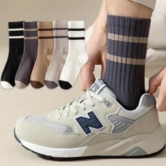 Men's Solid Striped Crew Socks Breathable Comfy Casual Unisex Socks
