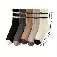 Men's Solid Striped Crew Socks Breathable Comfy Casual Unisex Socks