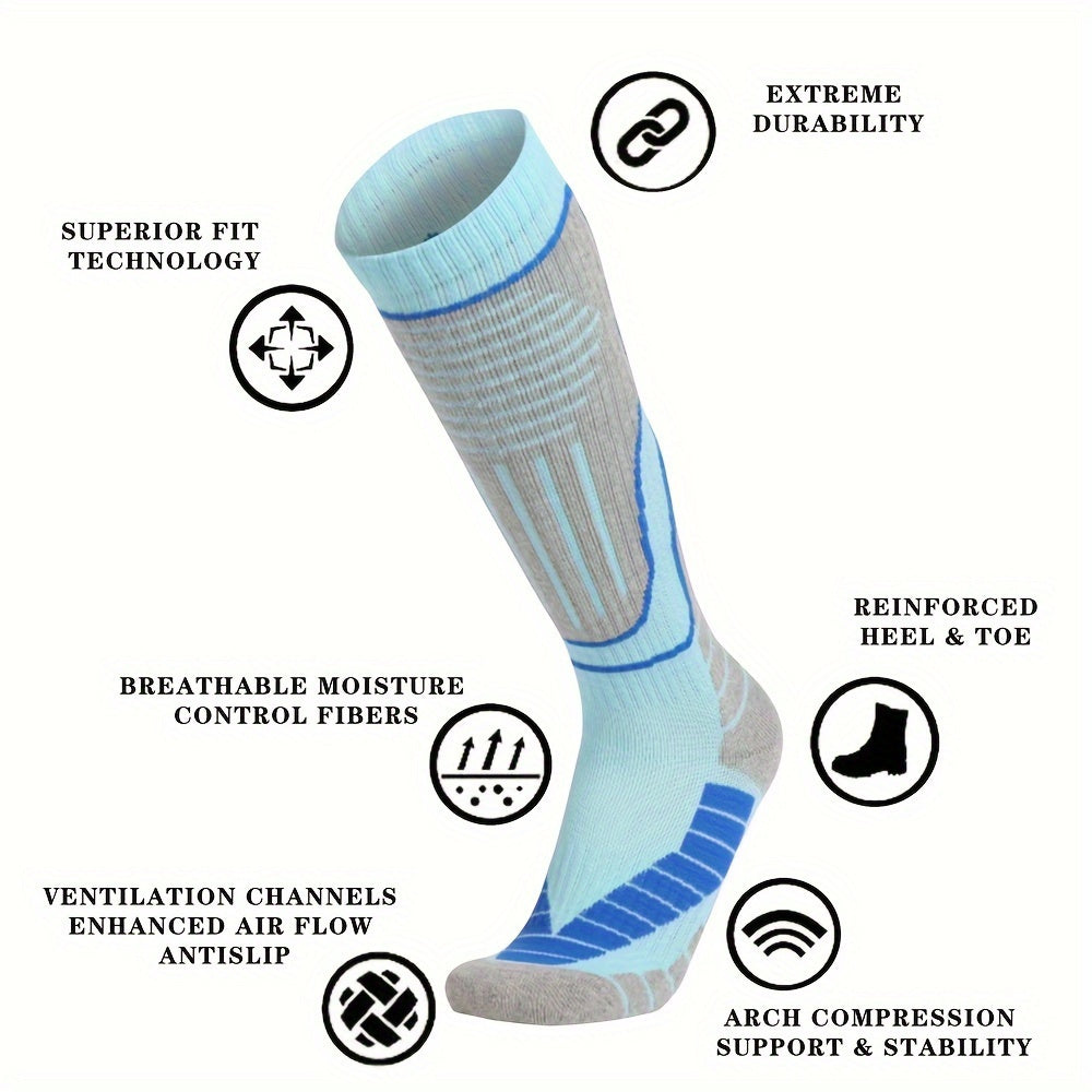 1pair Knee High Ski Socks Thickened Sports Sweat-absorbing Non-slip Warm Socks