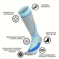 1pair Knee High Ski Socks Thickened Sports Sweat-absorbing Non-slip Warm Socks