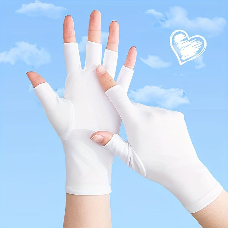 2 pairs Solid Elastic Half Finger Gloves Outdoor Sunscreen UV Protection