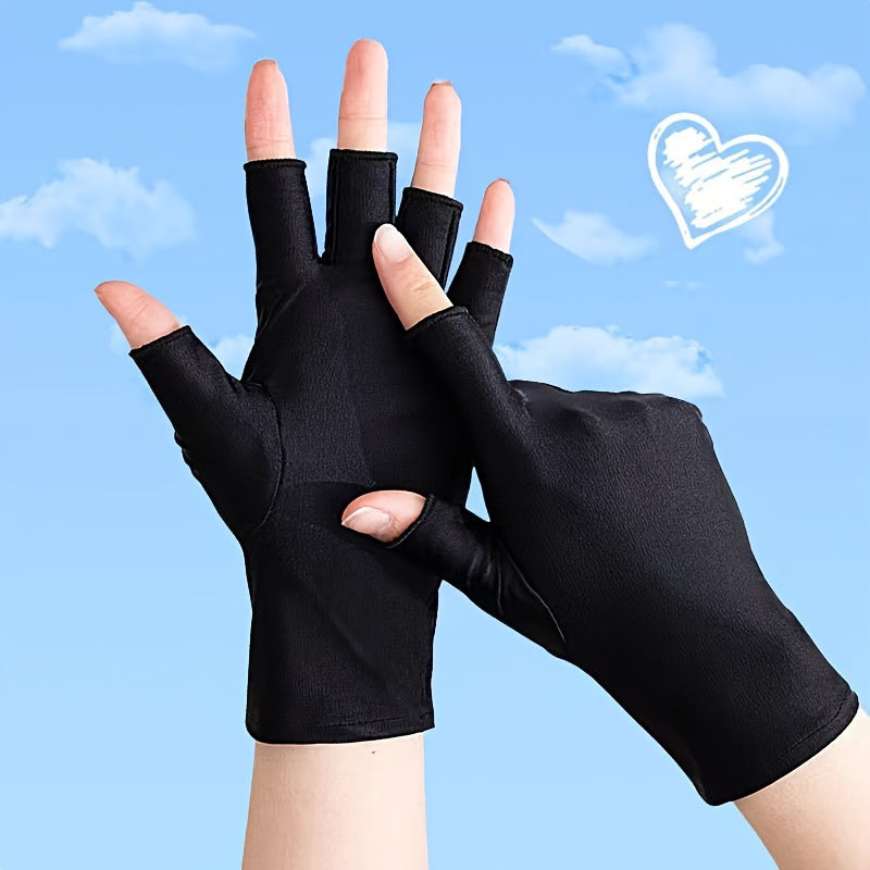 2 pairs Solid Elastic Half Finger Gloves Outdoor Sunscreen UV Protection