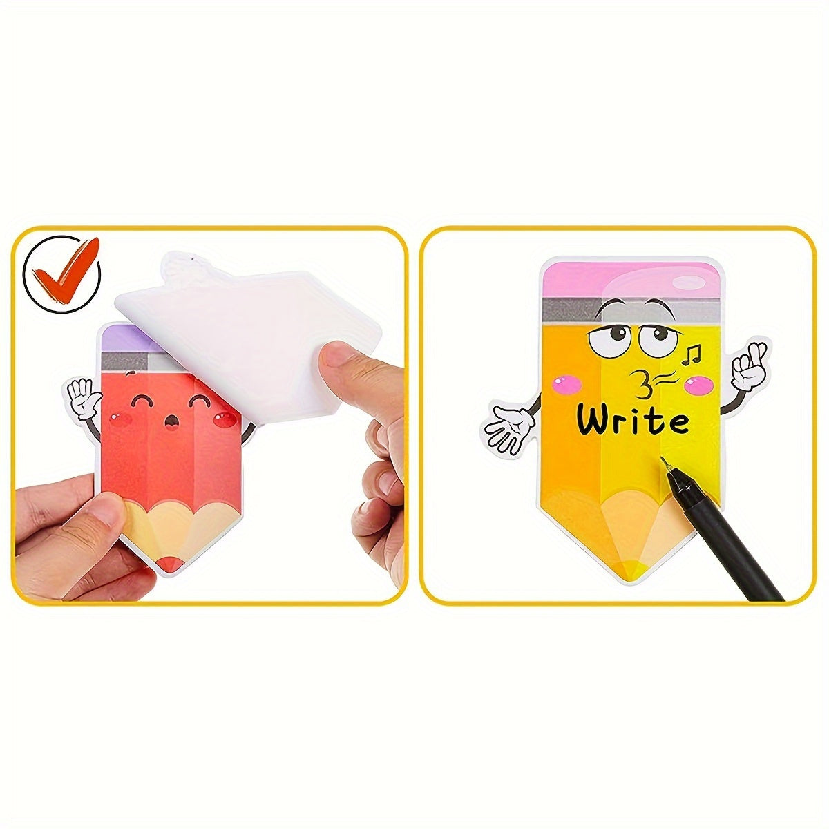 6pcs Pencil Sticky Notes Adhesive Memo Pads For Students School Office Supplies