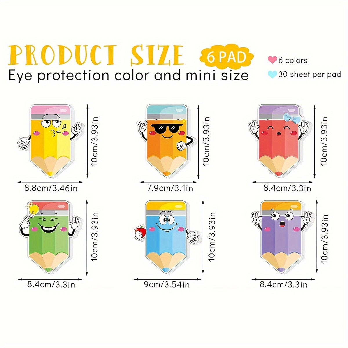 6pcs Pencil Sticky Notes Adhesive Memo Pads For Students School Office Supplies