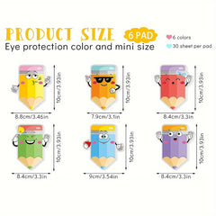 6pcs Pencil Sticky Notes Adhesive Memo Pads For Students School Office Supplies