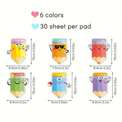 6pcs Pencil Sticky Notes Adhesive Memo Pads For Students School Office Supplies