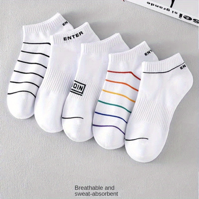 5 Pairs Teen's Striped Solid Ankle Socks Breathable Casual Soft Socks