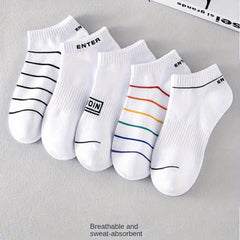 Men's Solid Striped Liner Anklets Socks Cotton Blend