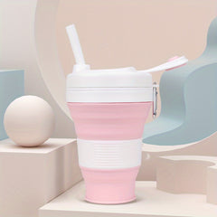 Silicone Folding Coffee Cup Collapsible Water Cup With Straw
