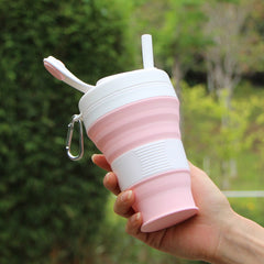 Silicone Folding Coffee Cup Collapsible Water Cup With Straw