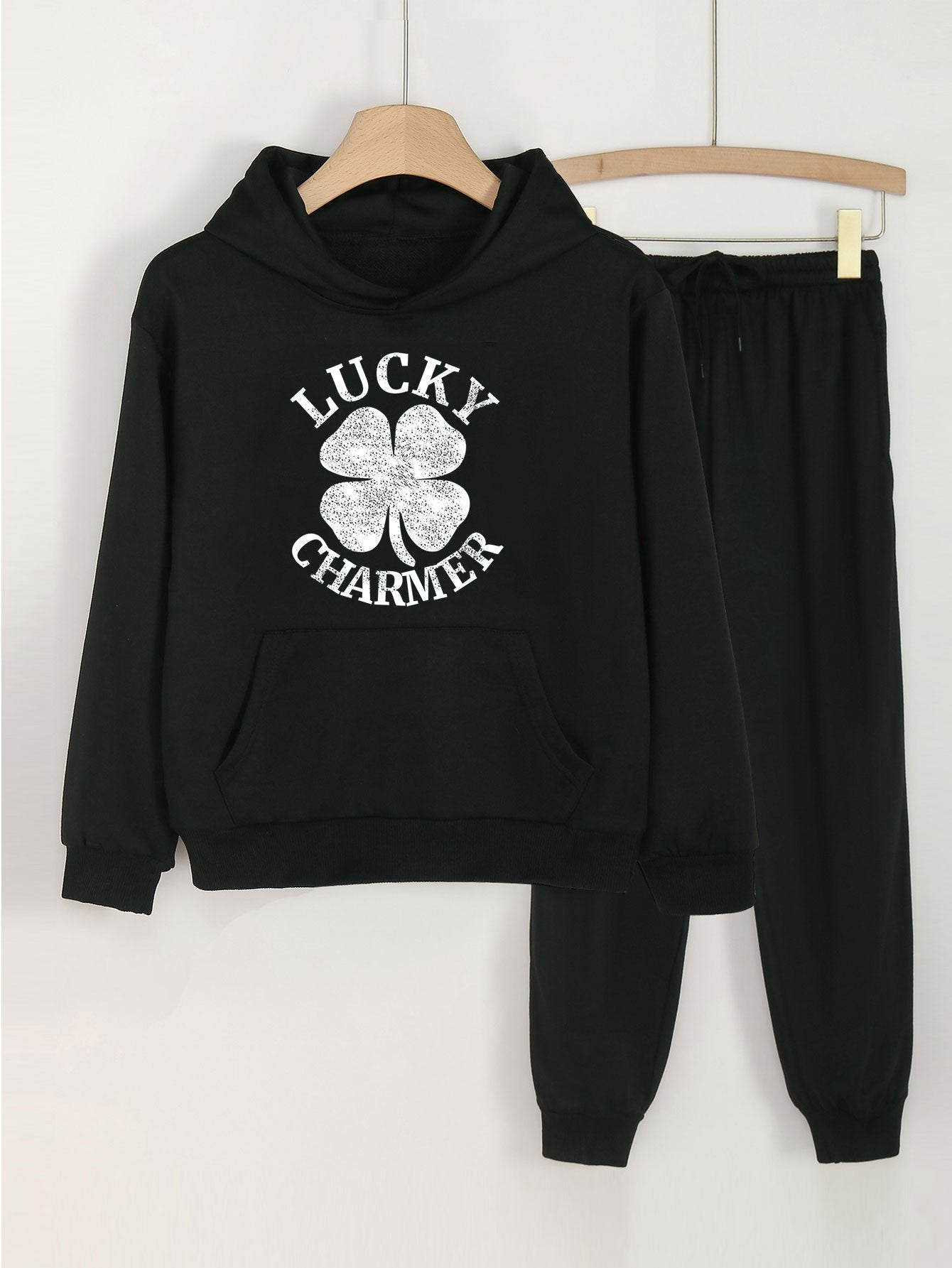 Clover & LUCKY CHARMER 2pcs Girls Hoodie Jogger Set Spring Fall Sports