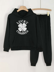 Clover & LUCKY CHARMER 2pcs Girls Hoodie Jogger Set Spring Fall Sports